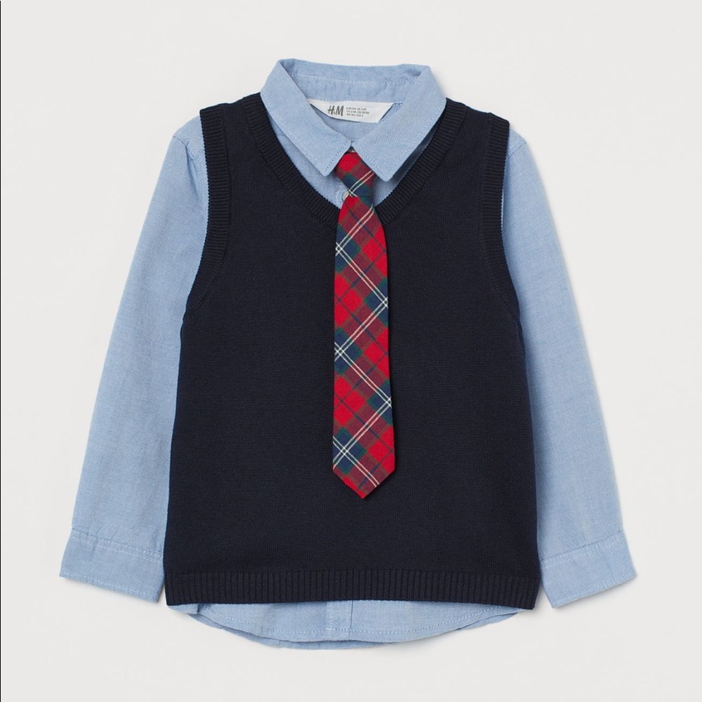H&M Boys shirt and sweater set with tie NWT size 4-5